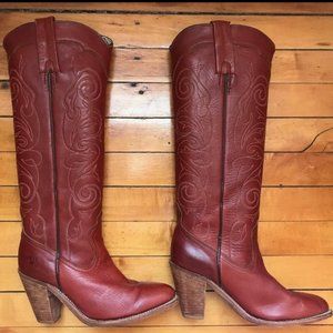 Vintage Frye Western Cowgirl Boots Tall Red